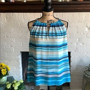 Turquoise and blue striped sleeveless tunic